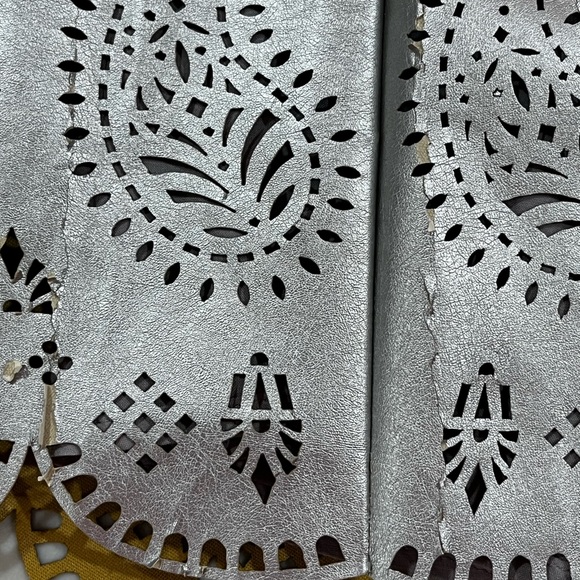 Imperfect Silver Vegan Leather Skirt with Laser-Cut Hem - Picture 9 of 12